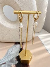 Load image into Gallery viewer, Pearl Chain Hoops Earrings