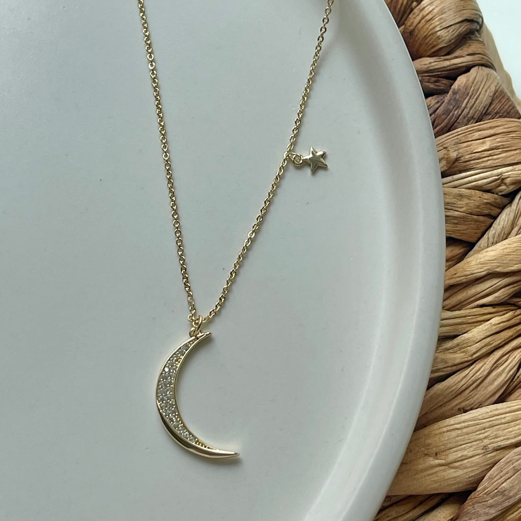 Moon and Star Necklace Silver