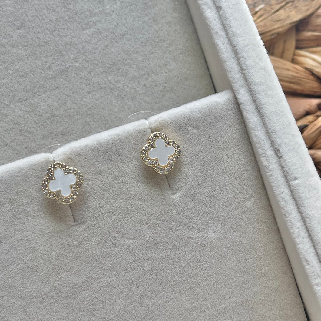Gold Pearl Clover Earrings