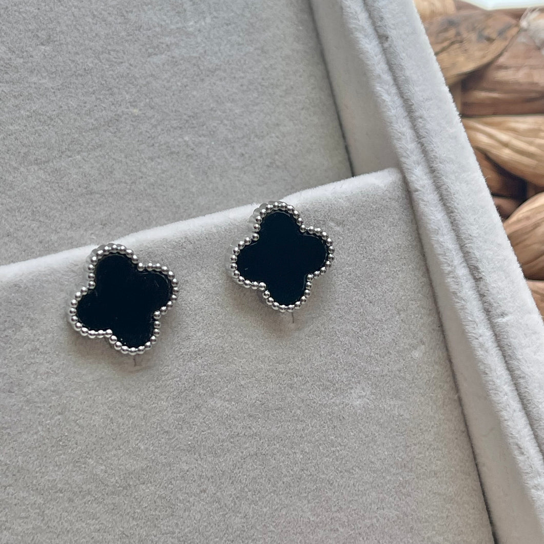 Black Silver Clover Earrings