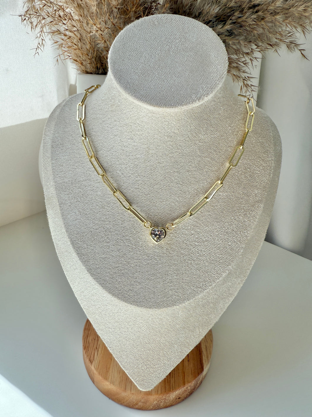 Paperclip Zirconia Heart Necklace
