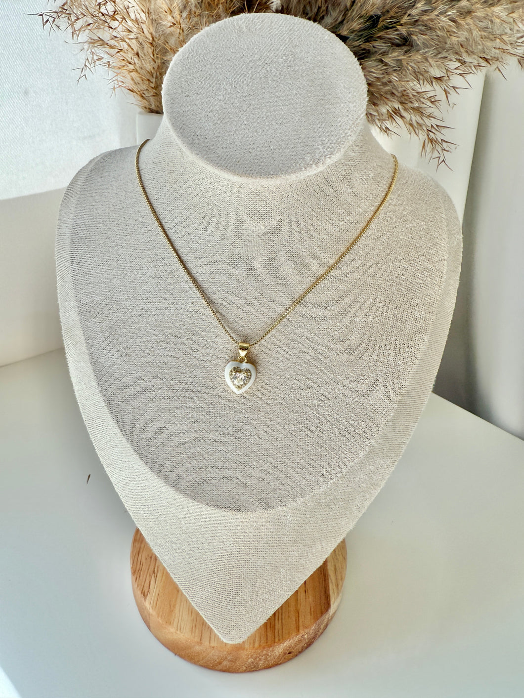 Cute White Enamel Crystal Heart Necklace