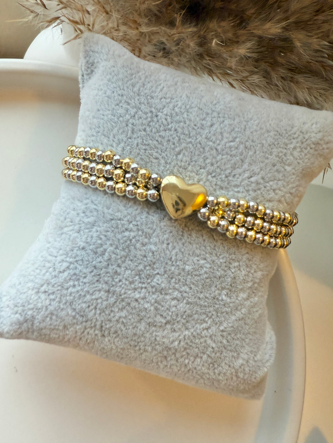 Triple Beads Golden Heart Bracelet