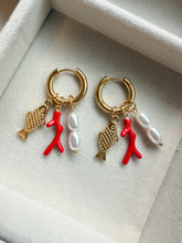 Load image into Gallery viewer, Hoop Earrings with Faux Pearl and Sea Charms
