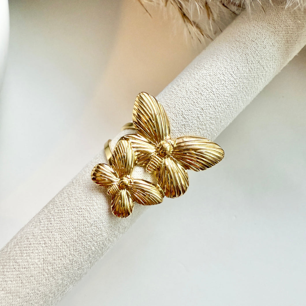 Double Butterfly Adjustable Ring