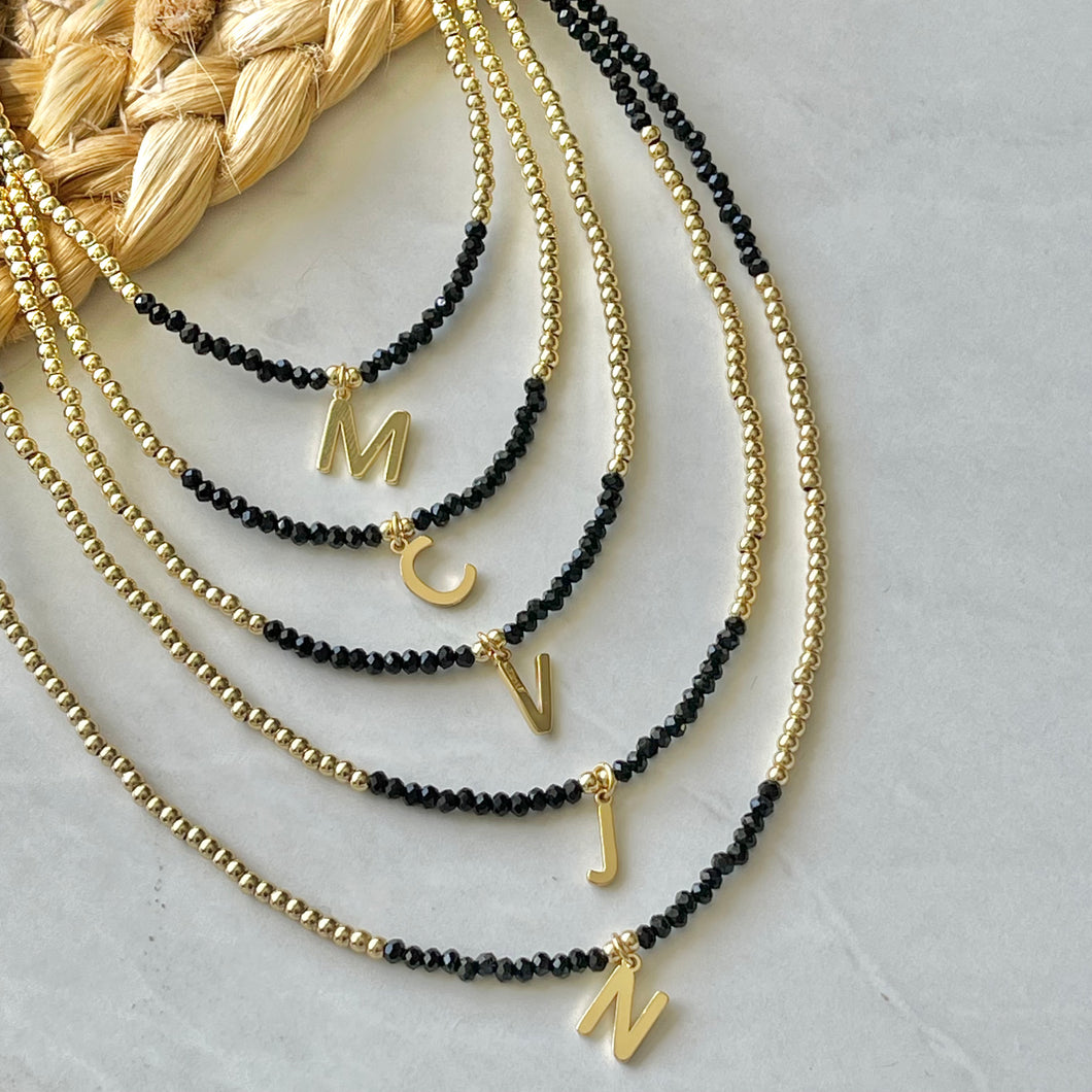 Initial Black and Gold Necklace