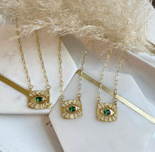 Load image into Gallery viewer, Emerald Evil Eye Necklace
