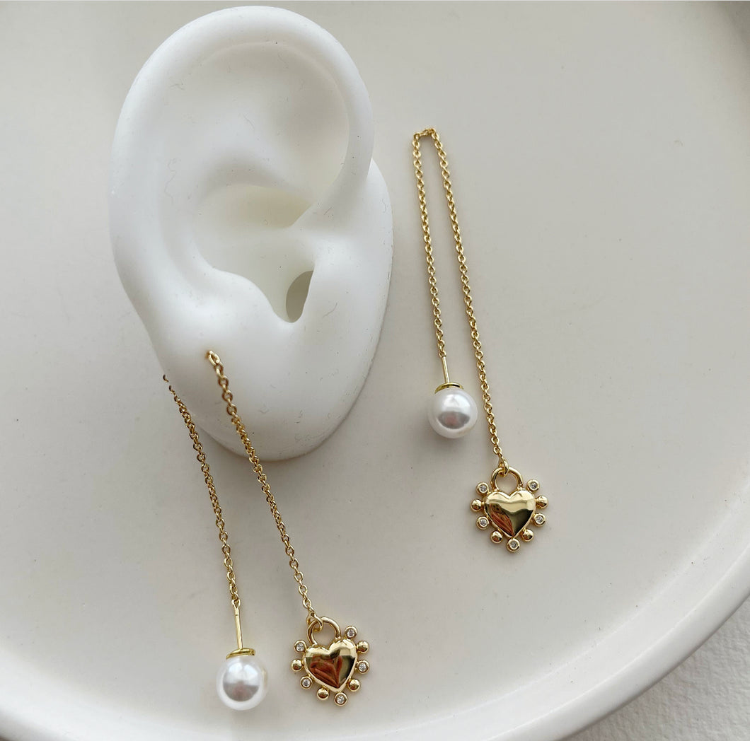 Heart Chain Threader Earrings