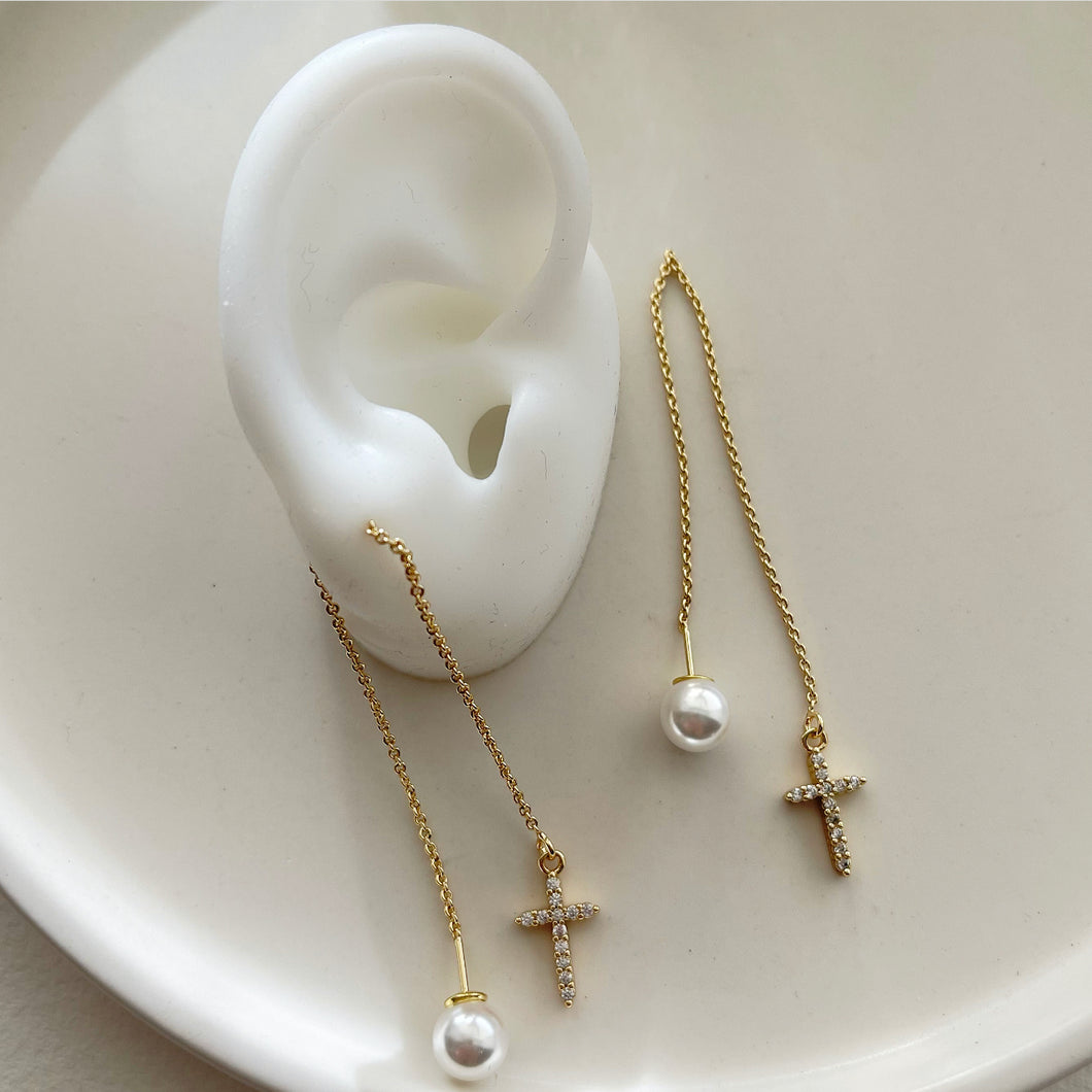 Cross Chain Threader  Earrings