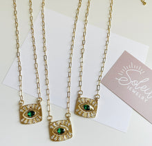 Load image into Gallery viewer, Emerald Evil Eye Necklace
